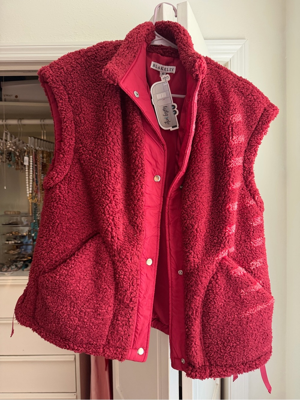 Blakely Women's Red Sherpa Vest - Cozy Snap-Front Layer